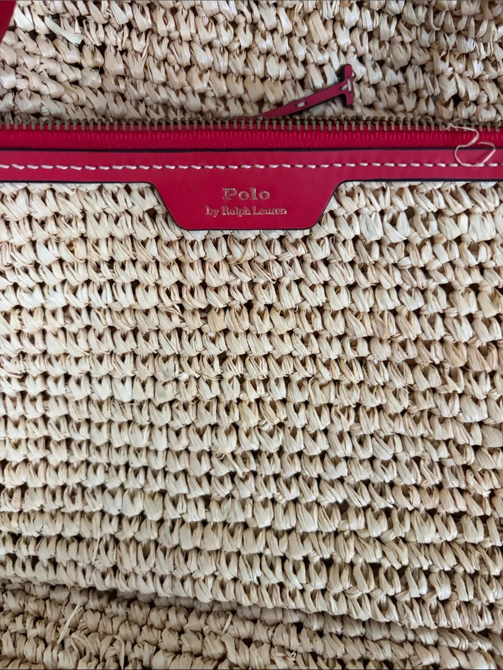 Polo by Ralph Lauren Natural Straw Tote with Red Trim